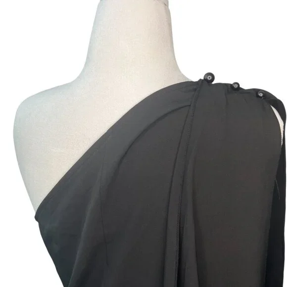 Black One-Shoulder Beaded Maxi Dress w/ Cloak Sleeve – Size XL (NWOT) – GWP - Picture 4 of 8